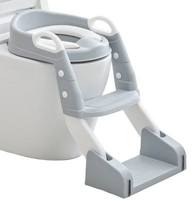 Reductor toaleta pentru copii Little Mom Little Step Grey, pliabil, ergonomic, sezut din PVC, manere de sustinere, vas colector detasabil, protectie anti-stropire, suprafata antiderapanta, 55 x 35 x 58 cm