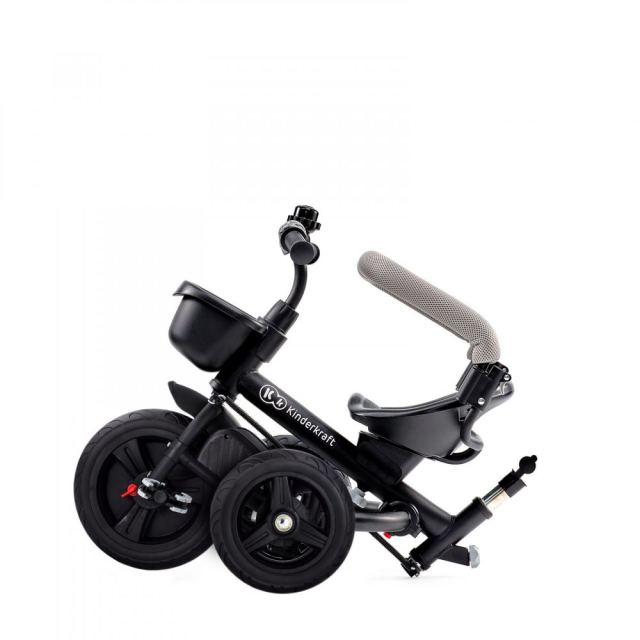 Tricicleta pentru copii Kinderkraft Aveo Light Grey de la 9 luni, cu sezut rotativ, suport pentru picioare, maner cu control al directiei, gentuta si cos pentru accesorii