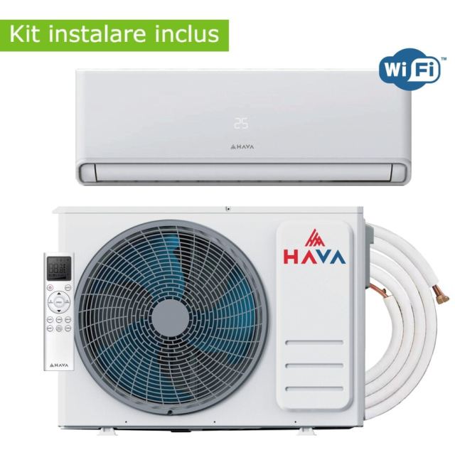 Hava Aer conditionat Hava Smart Plus G2, Wi-Fi, 12000 BTU, clasa energetica A++, cu kit de instalare inclus, Alb