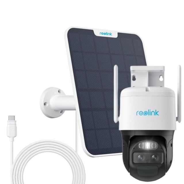 Camera supraveghere rotativa GSM 4G PTZ cu panou solar Reolink TrackMix LTE G770+SOLAR, 8 MP,  2.8 - 8 mm, lumina alba / IR 30 m, dual band, microfon si difuzor, acumulator 5100 mAh, slot card, zoom hibrid 6x, auto tracking
