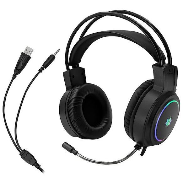 TRACER Casti Over-Ear TRACER GameZone GZ X1, 50 mm, iluminare RGB, cablu 1.9 m, microfon, Negru