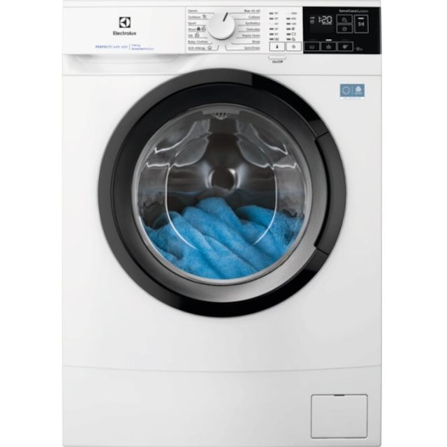 Electrolux Masina de spalat rufe slim ELECTROLUX EWS6406BE PerfectCare600, 6 kg, 1000 rpm, Clasa A, motor Inverter, display LED,  Sensicare, Rapid 14 min, Antialergic, Baby, Lana, Outdoor, Denim, TimeManager, SoftPlus, Adancime totala  41.1 cm, alb