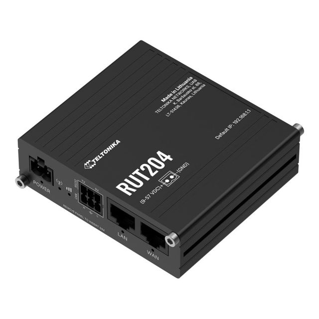 Router industrial 4G LTE Teltonika RUT204, Dual SIM, eSIM, WiFi 4, RMS, CAN Bus, GNSS, Ethernet, PoE-in, RS232, Acces Point, slot card, 150 Mbps, 50 utilizatori