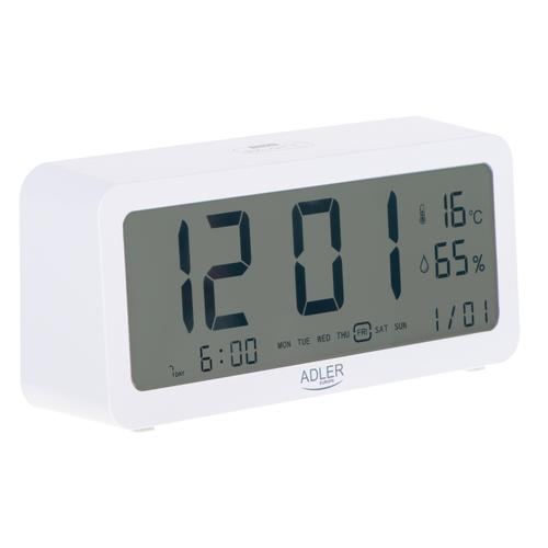 Ceas cu alarma Adler AD 1195w, Indicator temperatura si umiditate (Alb)