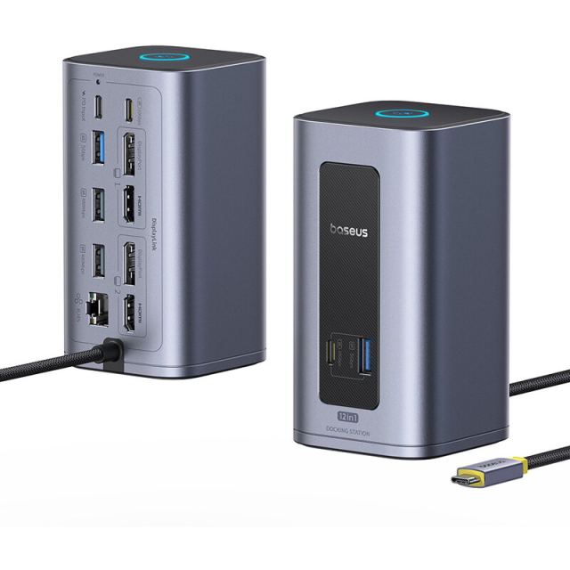 BASEUS Docking Station Baseus Nomos NU1 Air Spacemate 12-in-1, 100W PD, 4K, USB-C, 10Gbps, Gri
