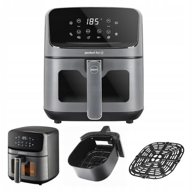 Eldom Friteuza cu aer cald Eldom Fritelo FR45, 4.2 l, Putere 1300 – 1500 W, 8 programe automate, Negru-Argintiu