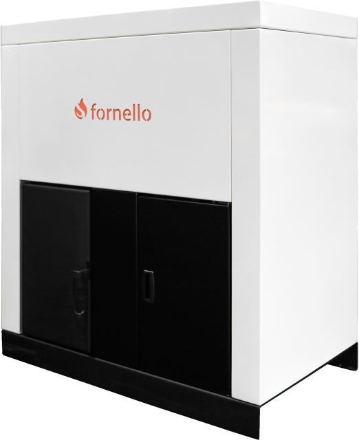 Centrala pe peleti Fornello Eco Energy 40 kW, echipata cu automatizare, afisaj digital, arzator fonta, curatare mecania a drumurilor de fum, buncar peleti integrat 100 kg