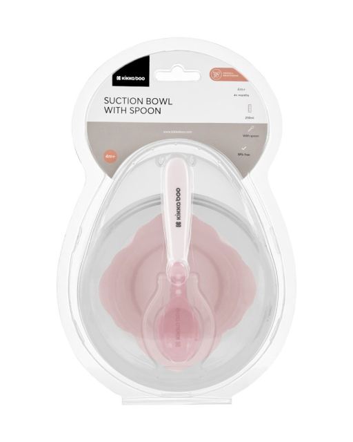 Set castron cu ventuza si lingurita KikkaBoo Pink,capacitate 250ml,fara bpa,compartiment pentru lingurita