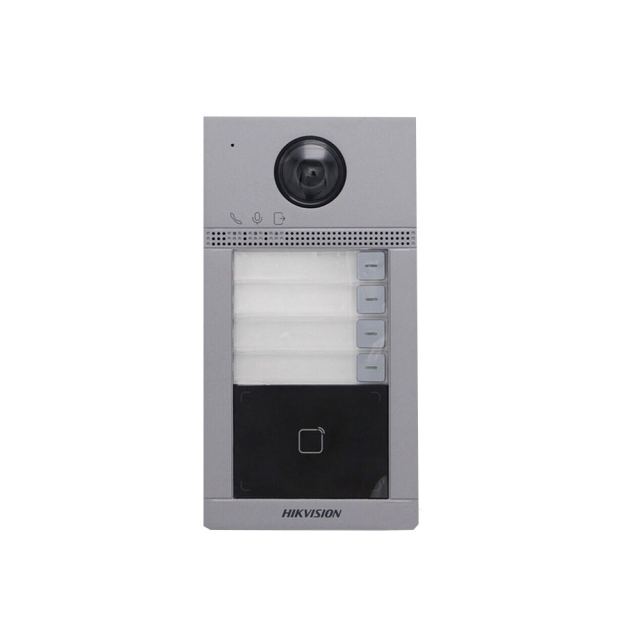 Videointerfon de exterior IP WiFi Hikvision DS-KV8413-WME1(C), 2MP, PoE, Mifare, aparent, 4 familii