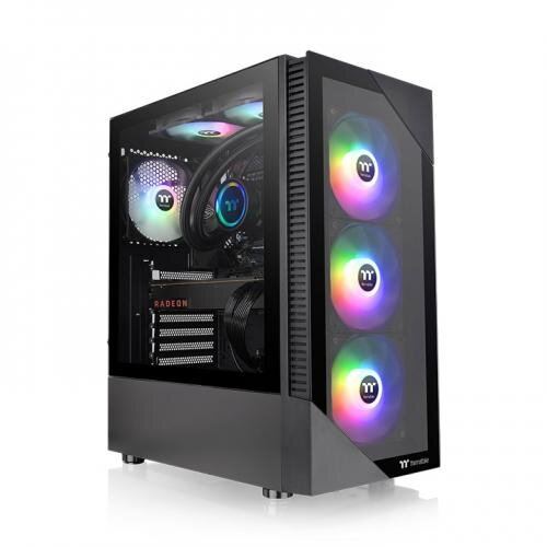 Thermaltake Carcasa PC Thermaltake View 200, Middle Tower, Sticla temperata, Fara sursa, ARGB, 6 ventilatoare compatibile, 3 incluse, Negru