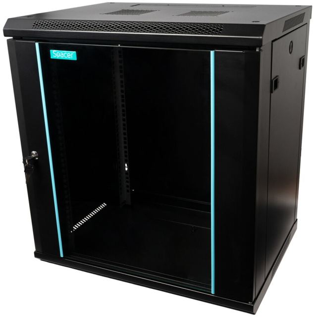 spacer Cabinet metalic Spacer SPCW-12U-450-BK-03 12U, Wall mount, 600 x 450 mm, Glass door, Negru