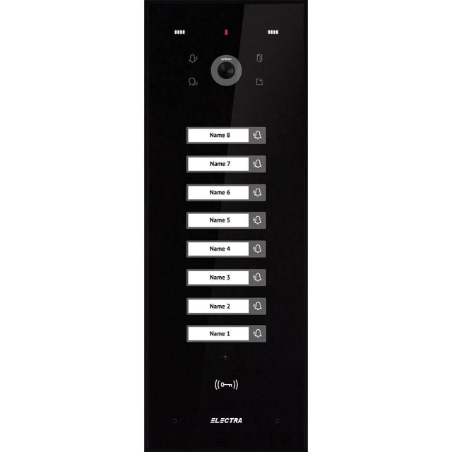 Videointerfon de exterior Electra VPU.08F03.ELBTL, 8 familii, 800 LTV, RFID, incastrat, negru
