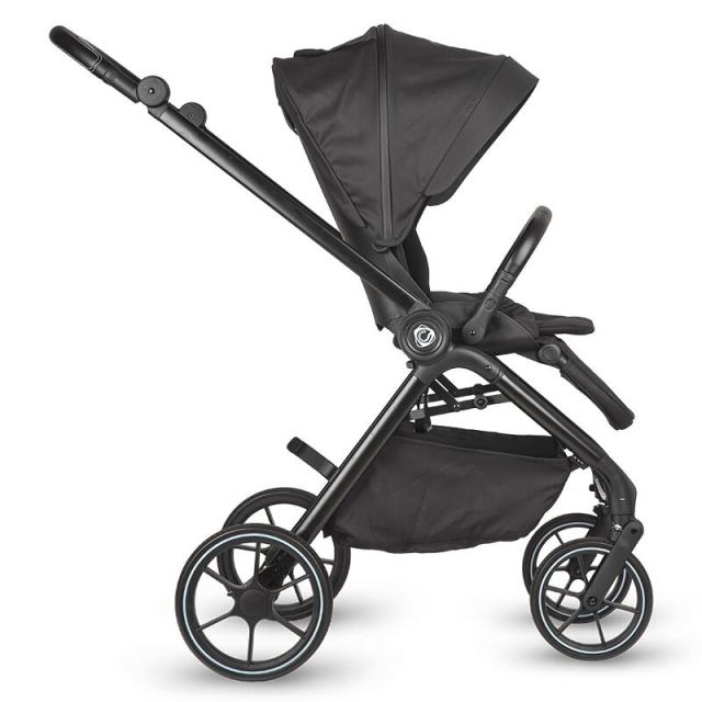 Carucior modular 2 in 1 Coccolle Serry Jet Black, Suport de picioare reglabil, Suspensie, Huse pentru picioare, Geanta, Adaptoare, Bara de protectie si maner din piele ecologica, Greutate admisa 22 kg