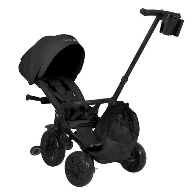 Tricicleta ultrapliabila Qplay Nova Max Negru, maner telescopic, spatar rotativ si reglabil, cadru din aluminiu, roti Eva, accesorii incluse