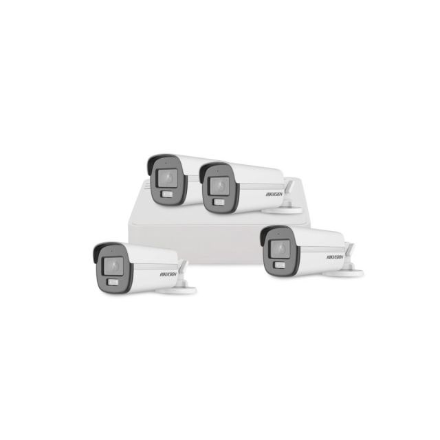 Sistem supraveghere exterior basic HikVision, 4 camere, 2 MP, 2.8 mm, IR/lumina alba 40 m, microfon