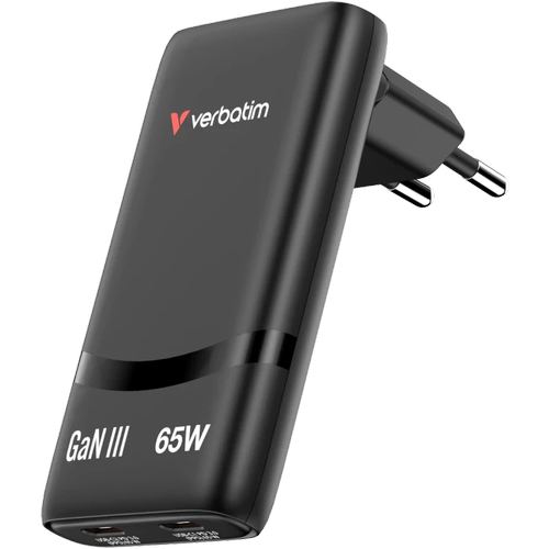 Incarcator retea Verbatim 32354, 2x USB-C, Quick Charge 65 W, GaN (Negru)