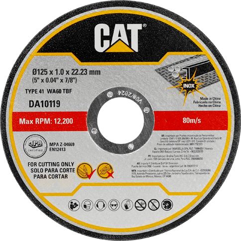 CAT Set de 10 discuri debitare metal si inox CAT, Ø125 x 1.0 x 22.23 mm, max RPM 12200, 80m/s, ambalat in PVC