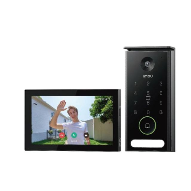 Kit videointerfon IP IMOU IMOU-VO1-5M0A/VH1-7A0A, 5MP, 2.8 mm, 7 inch, IR 15 m, slot card, PoE, PIN, card, control din aplicatie