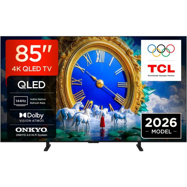 TCL Televizor TCL QLED Art 85A400, 214 cm, Smart Google TV, 4K Ultra HD, 144Hz, Clasa D (Model 2026), Negru
