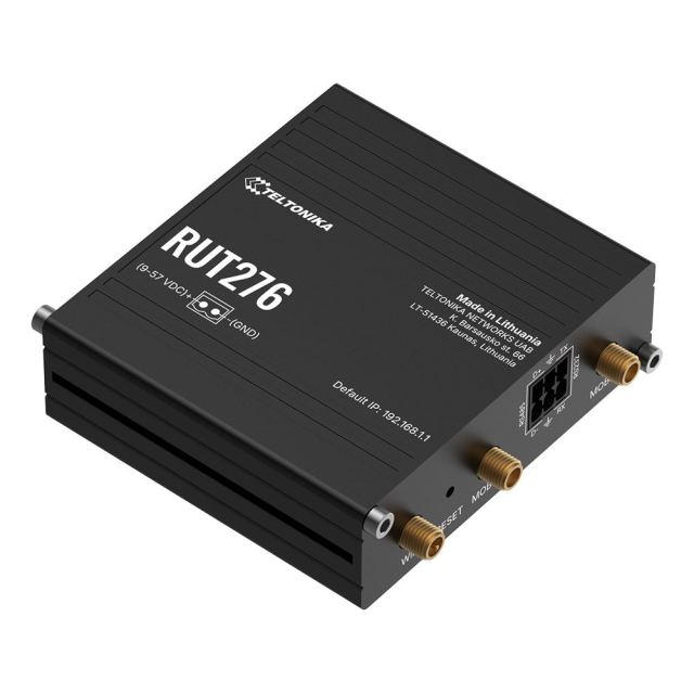 Router 5G RedCap industrial Teltonika RUT276, WiFi 2.4GHz, dual SIM, RS232 / RS485, 2x porturi Ethernet 10/100 Mbps, PoE pasiv, management de la distanta