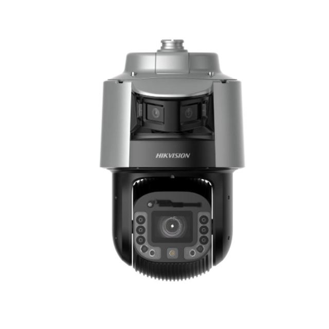Camera exterior IP Speed Dome PTZ cu lentila tripla si iluminare duala Hikvision Darkfighter TandemVu DS-2SF8C442MXG1-ELWY/26, 4 MP, 2.8 mm - 6-252 mm, IR/lumina alba 300/30 m, auto-tracking, difuzor, zoom optic 42X, slot card, PoE
