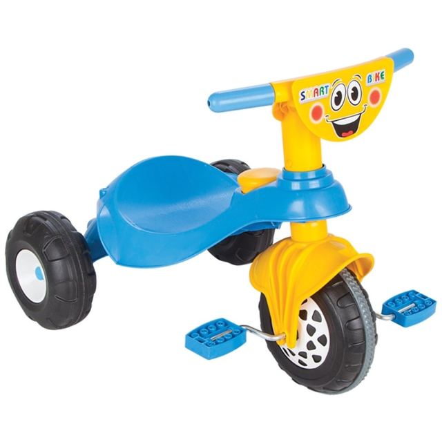 Tricicleta pentru copii Pilsan Smart Blue cu pedale,design ergonomic si durabil,roti rezistente,usor de manevrat de la 3 ani pana la 35 kg,claxon inclus