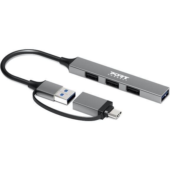 PORT&nbsp;CONNECT Hub USB PORT CONNECT Hub USB 4 Ports Slim Combo, USB 3.0, USB 2.0, Aluminiu