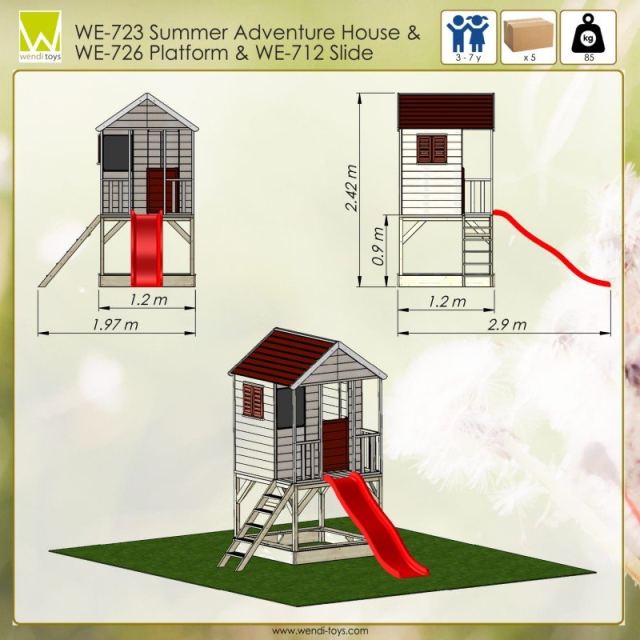 Casuta de gradina Summer Adventure House cu platforma cu loc pentru nisip si tobogan M7