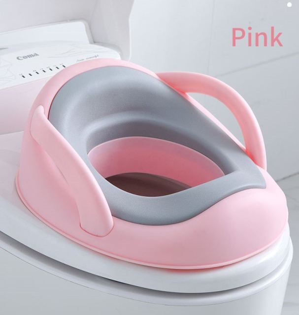 Reductor pentru toaleta Little Mom Sky Pink cu manere si sezut moale, varsta 1 an+