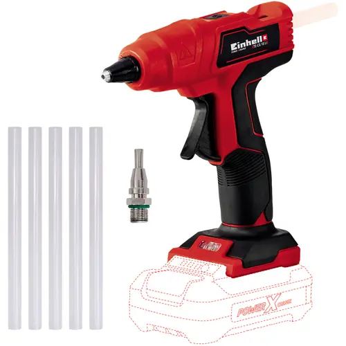 Pistol de lipit la cald pe acumulator Einhell PXC TE-CG 18 Li - Solo, baton lipire 11 mm, temperatura lucru 170 °C, incalzire 2 min, fara acumulator/incarcator