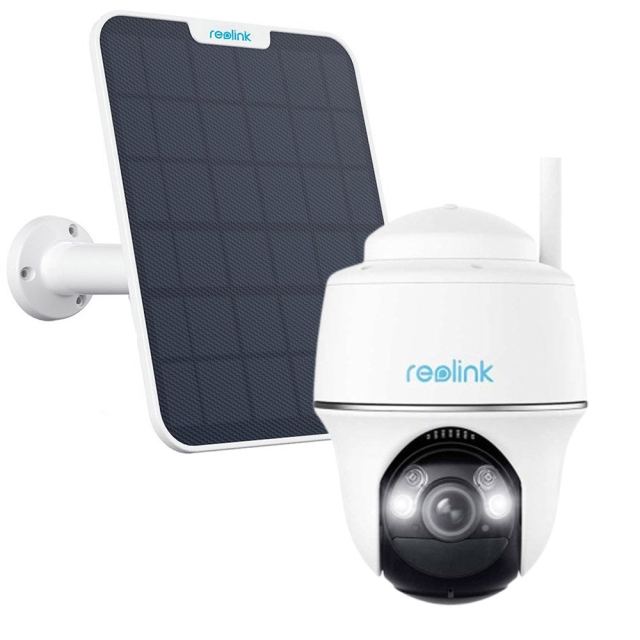 Camera supraveghere rotativa PT wireless WiFi cu panou solar Reolink Argus PT B430+SOLAR, 5 MP, IR / lumina alba 10 m, microfon, difuzor, slot card, detectie persoane / vehicule / animale, acumulator 6000 mAh