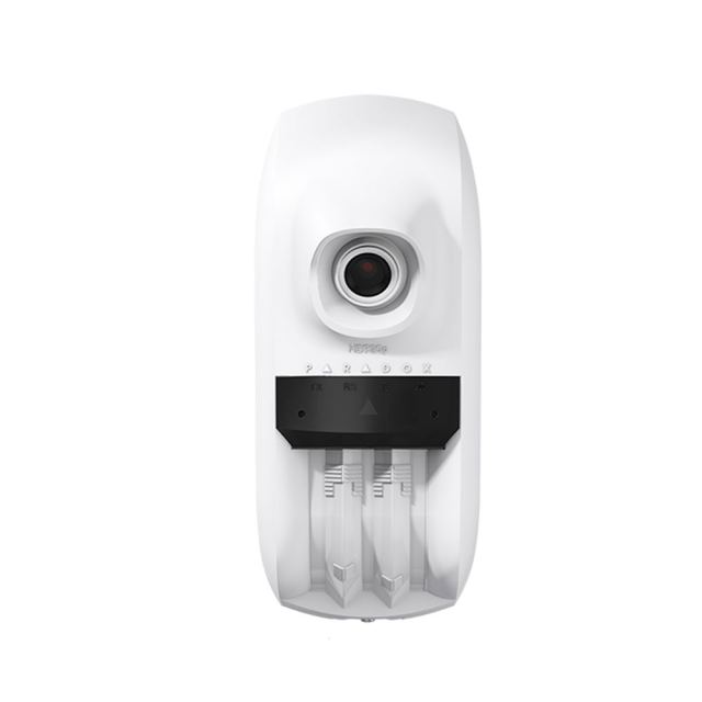 Detector de miscare exterior dual PIR cu camera video Paradox HD88, 1 MP, IR 10 m, PIR 12x12 m, 91x110 grade, Ethernet/WiFi, pet immunity
