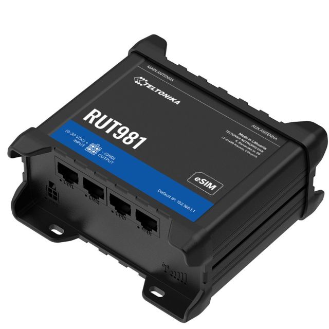 Router 4G LTE industrial Teltonika RUT981, WiFi, Cat 4, dual SIM / eSIM, failover WAN, I/O, 4x porturi Ethernet 10/100 Mbps, PoE pasiv, management de la distanta