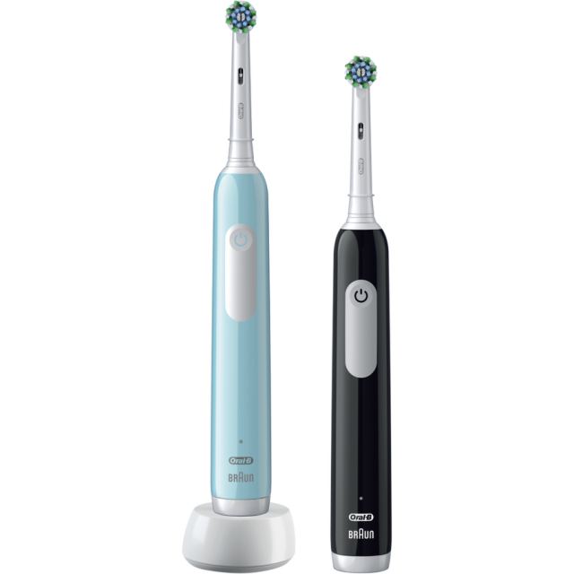 Oral-b Set 2 x Periuta de dinti electrica Oral-B Pro Series 1, Curatare 3D, 3 moduri periaj, Timer, Senzor de presiune, 2 capete incluse, Negru/Albastru