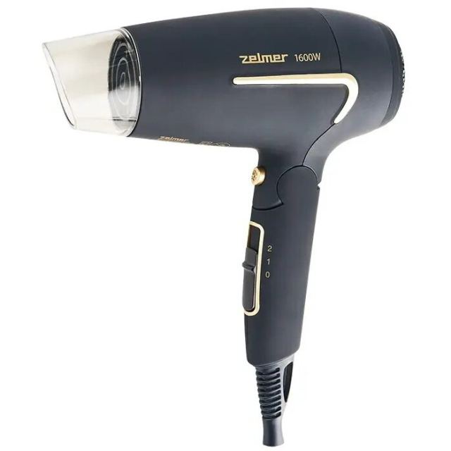 ZELMER Uscator de par de voiaj Zelmer ZHD8321, 1600 W, maner pliabil, 2 viteze, Aer rece, Negru-Auriu