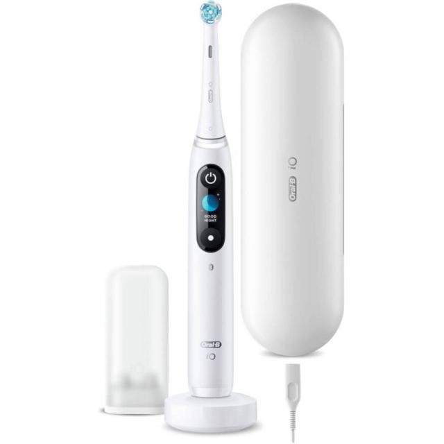 Oral-b Periuta de dinti electrica Oral-B iO9, Tehnologie Magnetica, Micro-Vibratii, Inteligenta artificiala, Display led, Senzor de presiune Smart, Timer, 7 moduri, 1 capat, Suport rezerve, Incarcator magnetic, Trusa de calatorie cu incarcator, Alb