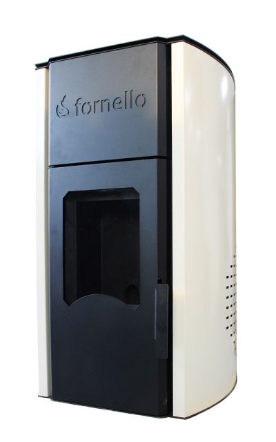 Termosemineu centrala pe peleti Fornello Royal Ivory 30 kw, complet echipat cu pompa de circulatie, vas expansiune , supapa de siguranta, buncar de peleti 30 kg, automatizare, culoare crem, pana la 200 mp