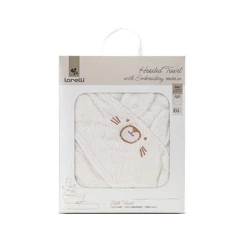 Prosop de baie cu gluga si broderie Lorelli, 90 x 90 cm, 0 luni+, bumbac, Alb