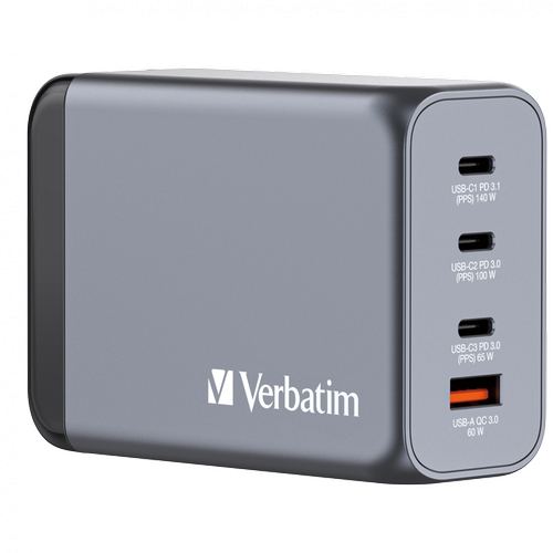 Incarcator retea Verbatim GaN 32205, 240W, 3x USB Type-C 140/100/65 W, 1x USB-A 60 W (Gri)