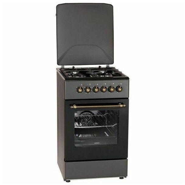 MPM Aragaz MPM MPM-56-KRM-13, plita gaz+electric , 58 L, 4 arzatoare, cuptor electric, latime 50 cm, Negru Antracit