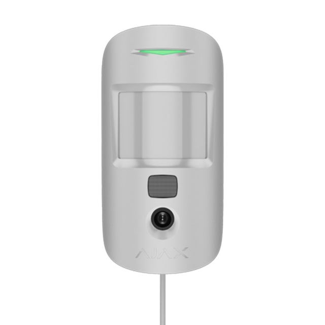 Detector de miscare interior PIR cu camera Ajax MotionCam Indoor Fibra, 12 m, 88.5 grade, pet immunity, verificare foto, cablat, Grad 2 , alb