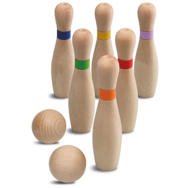 Cayro Joc din lemn bowling cu 6 popice, 2 bile, si un sac de transportat, Cayro, varsta 4 ani, Multicolor