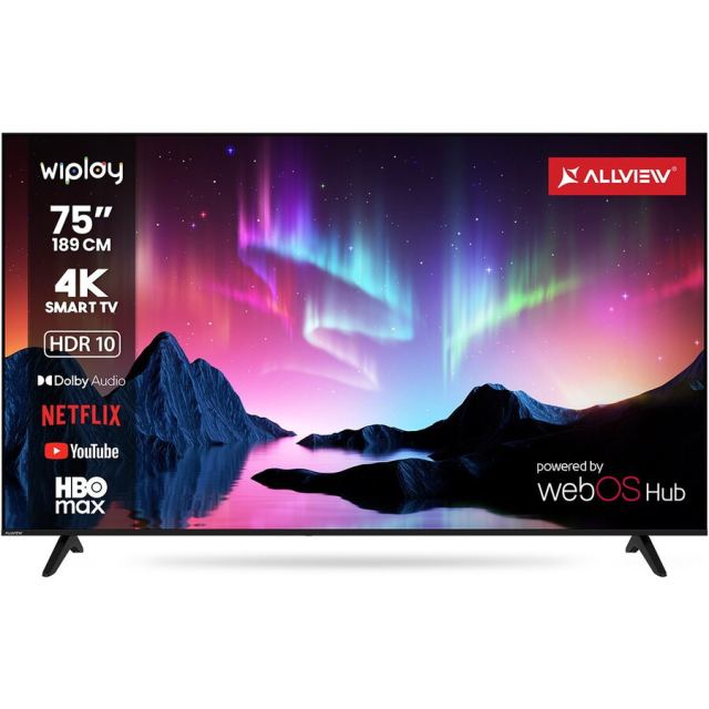 Allview Televizor Allview LED 75WiPlay6301-U, 189 cm, Smart, 4K Ultra HD, Clasa F, HDR 10, HLG
