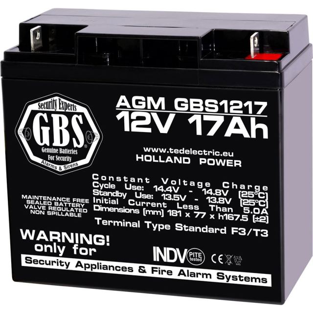 Acumulator pentru sisteme de alarma AGM TED GBS GBS002679, 12 V, 17 Ah, F3