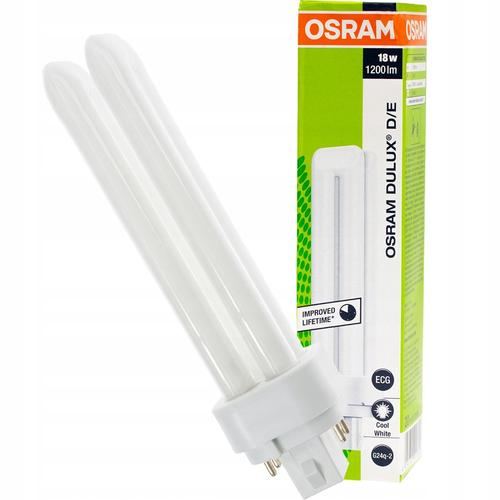 Bec economic Dulux D/E, Osram, Sticla, G24Q-2, 18 W, 4000K, 4 pini, Autonomie 20000 ore, Lumina neutra, Alb