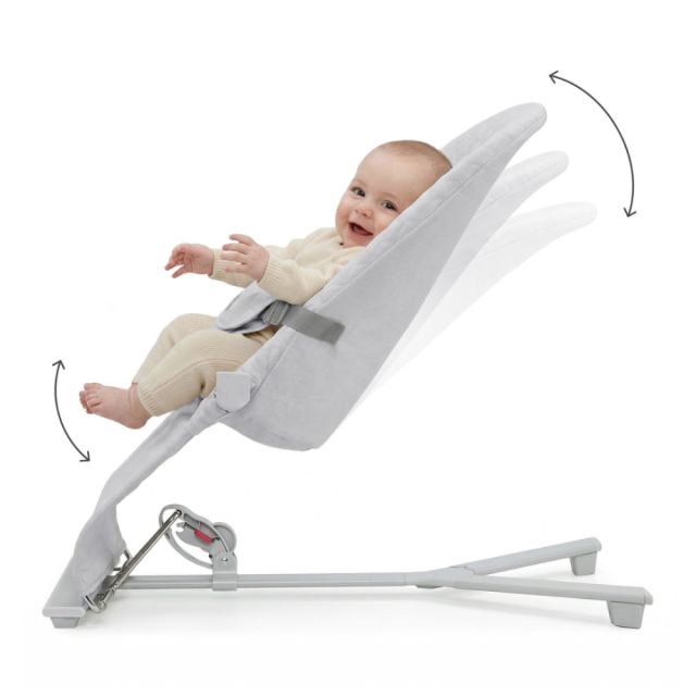 Balansoar pliabil KinderKraft Mimi Light Grey, spatar reglabil, bara cu jucarii