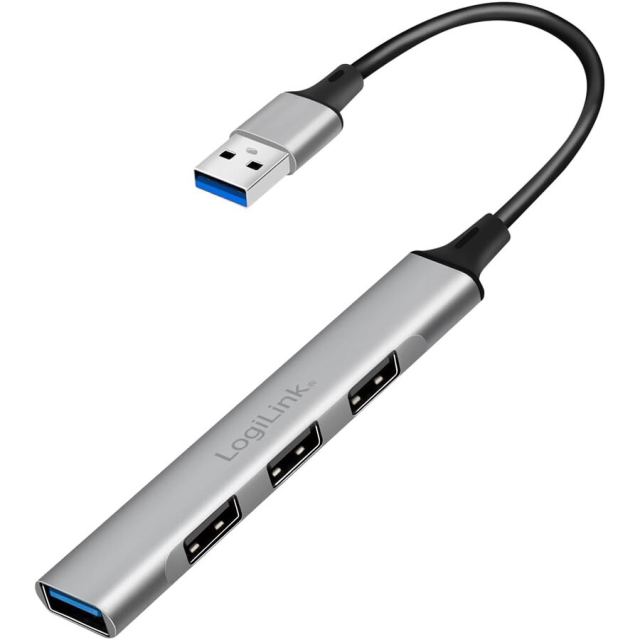 logilink HUB extern LOGILINK, porturi USB-A 3.0 x 1 + USB-A 2.0 x 3, conectare prin USB-A, aluminiu, supratensiune