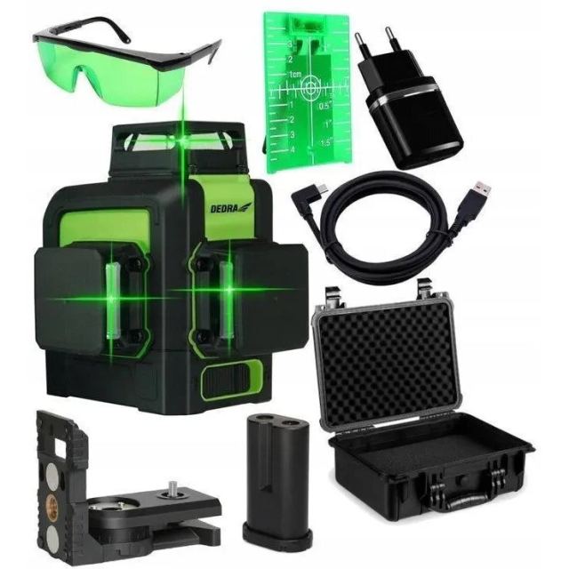 DEDRA-EXIM Laser multilinie 3D Dedra MC0904, raza de actiune 45 m, baterie 5.2 Ah, +- 3 mm/10 m, Verde