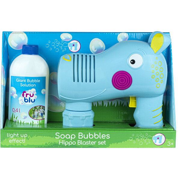 Fru&nbsp;Blu Set baloane de sapun Fru Blu - Hippo Blaster, cu solutie baloane 400 ml, Varsta 3+, Multicolor