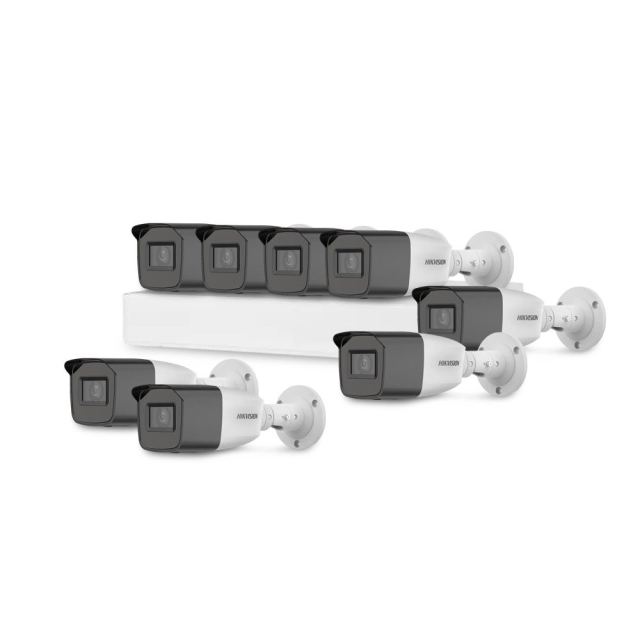 Sistem supraveghere exterior basic HikVision, 8 camere, 2 MP, IR 40 m, 2.7 - 13.5 mm, zoom manual